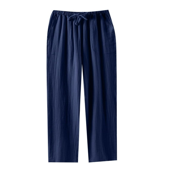 Riecok Pajama Pants for Men Elastic Waist Drawstring Lounge Pants with Pocket Solid Color Trendy Fuzzy Lounge Pants Navy XL