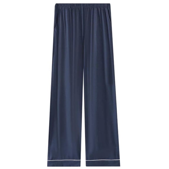 Riecok Pajama Pants for Men Elastic Waist Straight Leg Pajama Bottoms Solid Color Trendy Casual Lounge Pants Navy XL