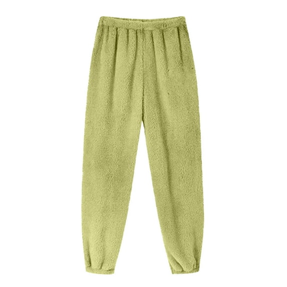 Riecok Pajama Pants for Women Elastic Waist Soft Cozy Lounge Pants Solid Color Thermal Warm Lounge Pants Green S