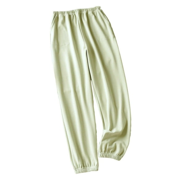 Riecok Pajama Pants for Women Plus Size Elastic Waist Soft Cozy Lounge Pants with Pocket Solid Color Winter Warm Pajama Bottoms Green M