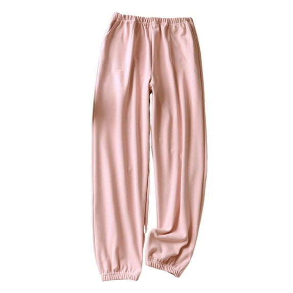 Riecok Pajama Pants for Women Plus Size Elastic Waist Soft Cozy Lounge Pants with Pocket Solid Color Winter Warm Pajama Bottoms Pink XL