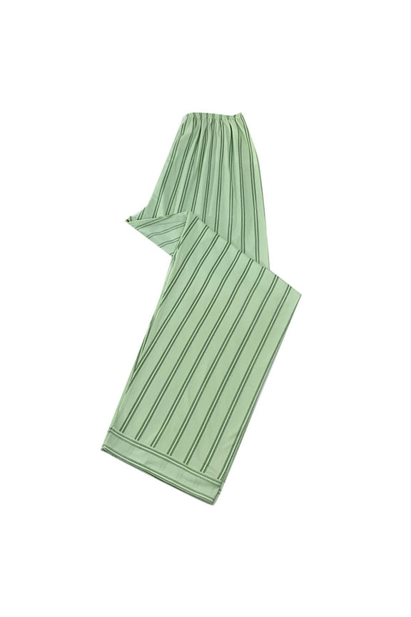 Pajama Pants for Women Plus Size Elastic Waist Wide Leg Lounge Pants Striped Trendy Casual Pajama Bottoms Green XL