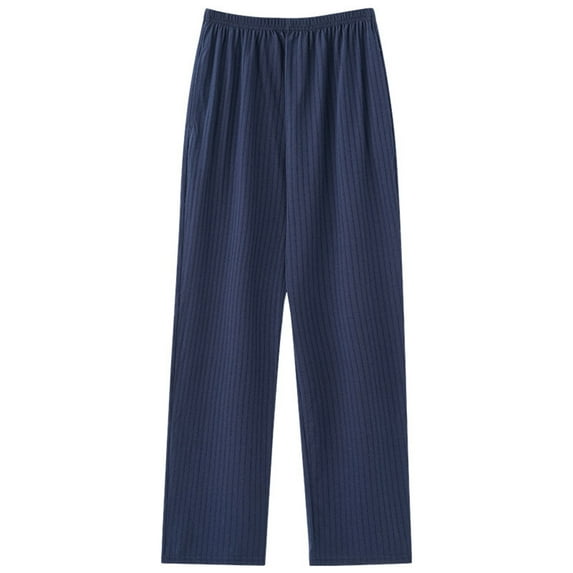 Riecok Pajama Pants for Women Plus Size Elastic Waist Wide Leg Lounge Pants with Pocket Solid Color Breathable Full Length Pants Navy 3XL