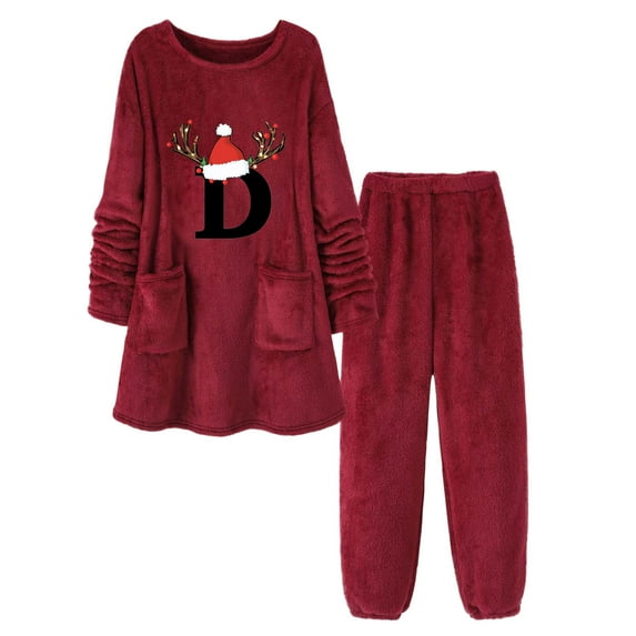 Riecok Pajama Sets for Women 2 Piece Fleece Crewneck Loungewear Set Long Sleeve Tops and Pants Solid Breathable Soft Sleepwear