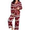 thumbnail image 1 of Riecok Pajama Sets for Women Christmas Reindeer Snowflakes Print 2 Piece PJs Sleepwear Button down Shirt and Pant Holiday Homewear, 1 of 6