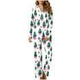 thumbnail image 1 of Riecok Pajama Sets for Women Long Sleeve Xmas Tree Printed Button up Shirt and Wide Leg Pant Cozy Sleepwear Matching Outfits, 1 of 7