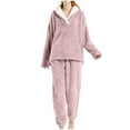 thumbnail image 1 of Riecok Pajama Sets for Women Plus Size PJ Set Fleece Lapel Loungewear Set Long Sleeve Tops and Elastic Waist Pants Solid Warm Fuzzy Sleepwear, 1 of 3