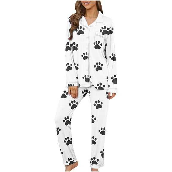 Riecok Pajama Sets for Women Valentine's Day Long Sleeve Button down Shirts and Pants Cute Print Soft Cozy Sleepwear