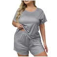thumbnail image 1 of Riecok Pajama Short Sets for Women 2 Piece Plus Size Crewneck Short Sleeve Tops and Shorts Summer Comfortable Loungewear, 1 of 4