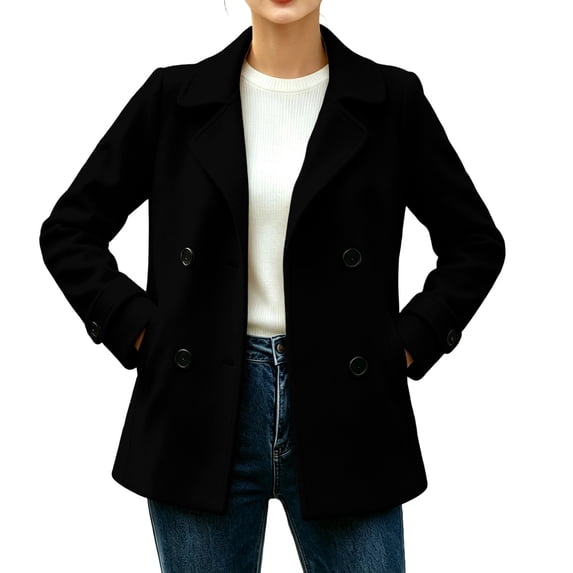 Riecok Pea Coats for Women Long Sleeve Button down Jackets Lapel Collar Overcoat Warm Casual Winter Outerwear L