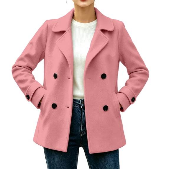 Riecok Pea Coats for Women Long Sleeve Button down Jackets Lapel Collar Overcoat Warm Casual Winter Outerwear M