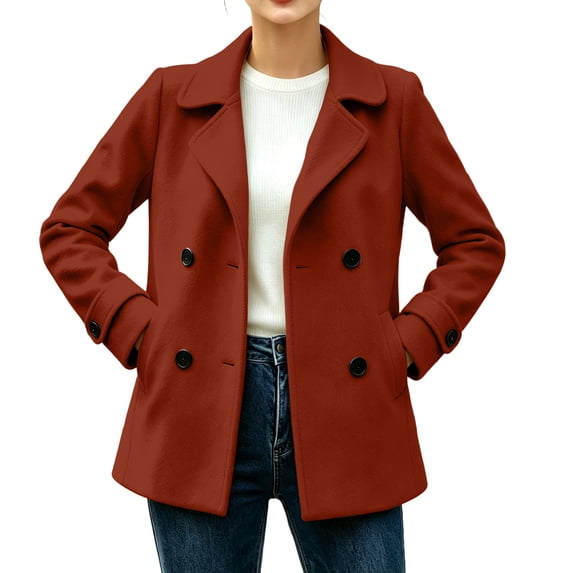 Riecok Pea Coats for Women Long Sleeve Button down Jackets Lapel Collar Overcoat Warm Casual Winter Outerwear XL