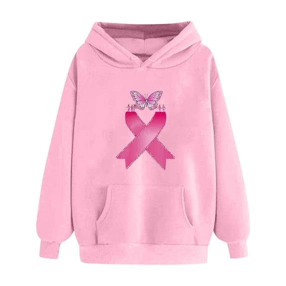 Riecok Pink Graphic Hoodies for Women Ribbon Graphic Hooded Sweatshirt Long Sleeve Shirts Going out Tops with Pocket Pink S