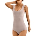 thumbnail image 1 of Riecok Plus Size Bodysuit Shapewear Seamless Stretchy Sleeveless Jumpsuits Solid Spaghetti Strap Workout Shapewear, 1 of 8