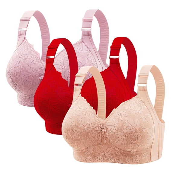 Riecok Plus Size Bra for Women Lace 3 Pack Wireless Bras Full Coverage Everyday Bras Breathable Comfortable Bras