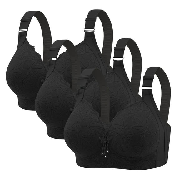 Riecok Plus Size Bras Wireless Lace 3 Pack Full Coverage Support Bras Seamless Everyday Bras Breathable Comfortable Bras