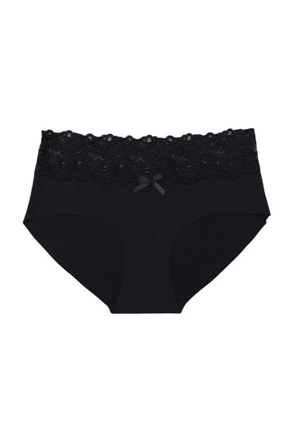 Plus Size Brief Panties Lace Stretch Solid Seamless Full Front Back Coverage Underwear Black S