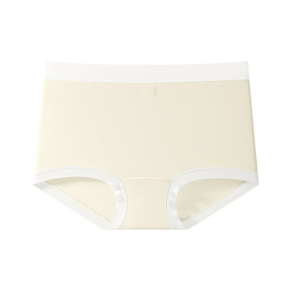 Riecok Plus Size Briefs Women High Waist Stretch Solid Breathable Comfortable Panties Beige XL