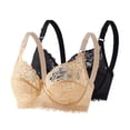 thumbnail image 1 of Riecok Plus Size Everyday Bras Lace Thin Push Up Soft Breathable Everyday Womens Underwire Bras 2PC Black 44, 1 of 3