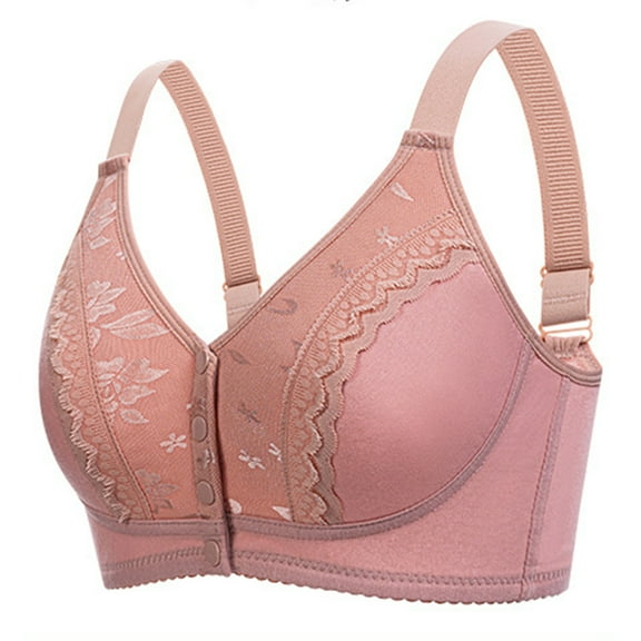 Riecok Plus Size Everyday Bras Wireless Front Closure Gathered Soft Breathable Daliy Sport Bras Pink 42