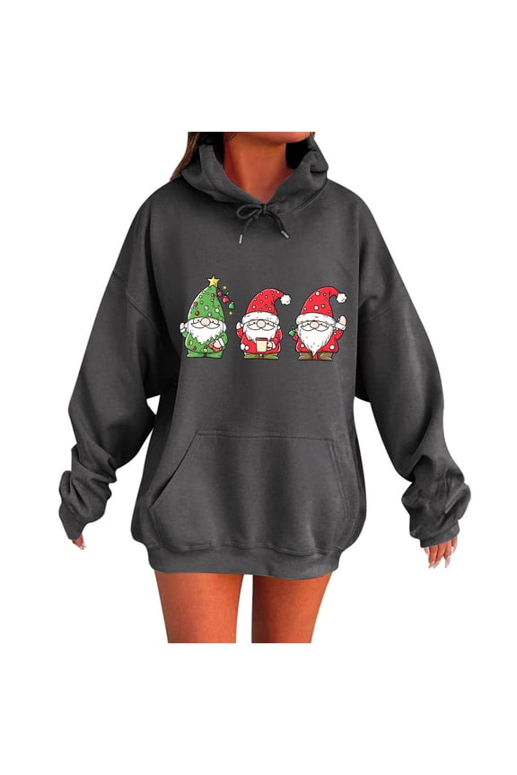 Plus Size Hoodies for Women Christmas Long Sleeve Hooded Sweatshirts Pullover Tops with Pocket Baggy Fall Clothes