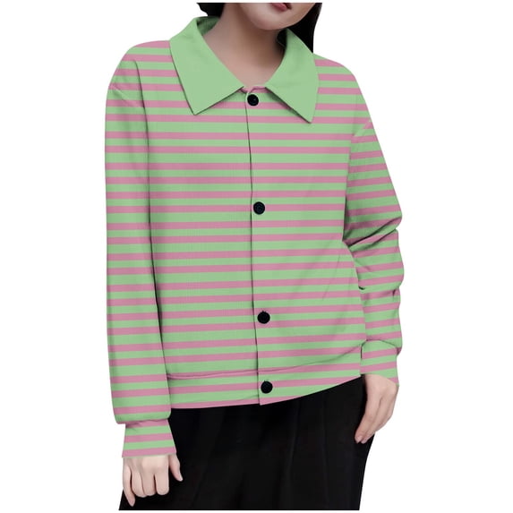 Riecok Plus Size Jackets for Women Lapel Long Sleeve Jackets Button Down Striped Coats Casual Stylish Clothes