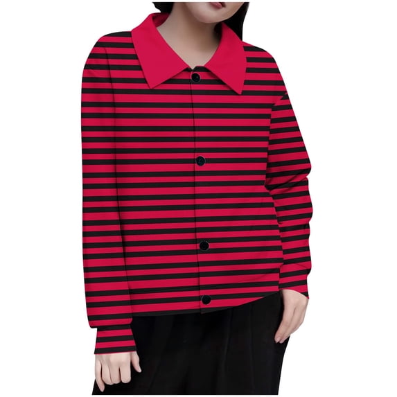Riecok Plus Size Jackets for Women Lapel Long Sleeve Jackets Button Down Striped Coats Casual Stylish Clothes
