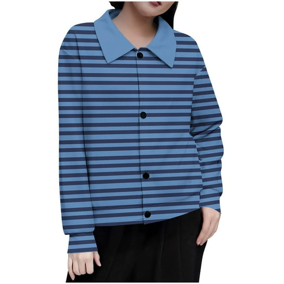 Riecok Plus Size Jackets for Women Lapel Long Sleeve Jackets Button Down Striped Coats Casual Stylish Clothes