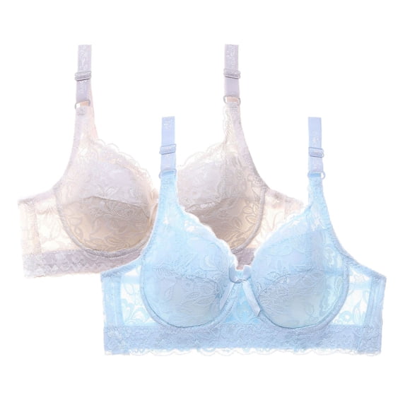 Riecok Plus Size Push up Bras Lace 2 Pack Underwire Bras Stretch Everyday Bras Breathable Comfortable Bras