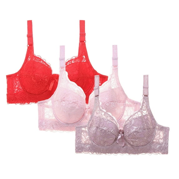 Riecok Plus Size Push up Bras Lace 3 Pack Underwire Bras Stretch Full Coverage Bras Breathable Comfortable Bras