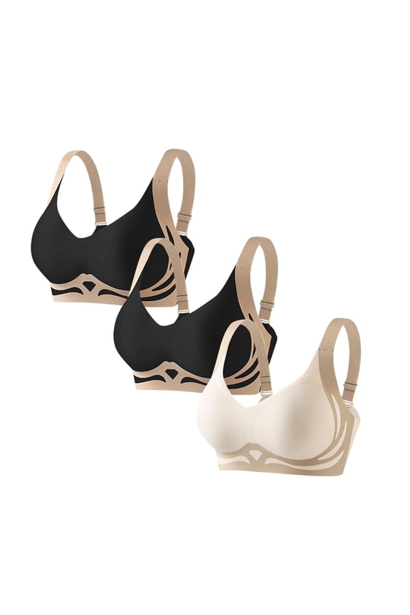 Plus Size Sports Bra 3 Pack Seamless Anti Sagging Breasts Wireless Bras with Support Push up Liftup Workout Yoga Bras