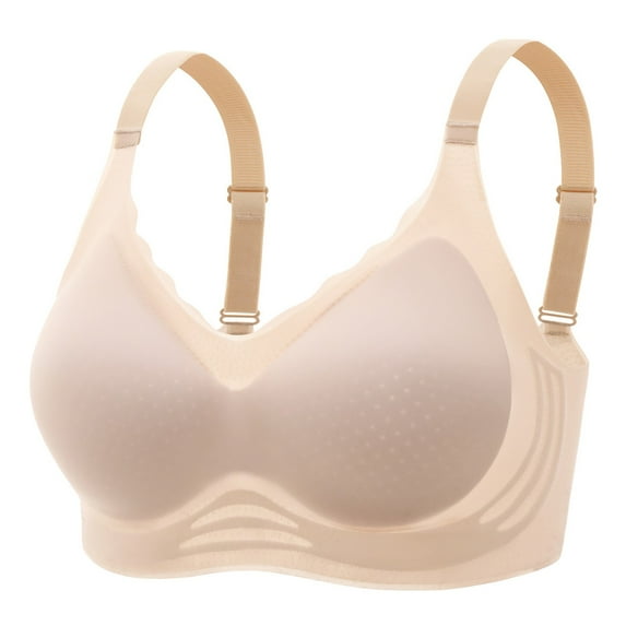 Riecok Plus Size Sports Bra Wireless Seamless Gathered Soft Breathable Comfort Everyday Bras Beige XL