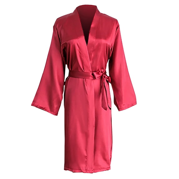 Riecok Plus Size Womens Nightdress Lightweight Soft Long Sleeve Bridesmaid Bathrobe with Tie Closure Causal Loungewear Sleepwear Wine 2XL