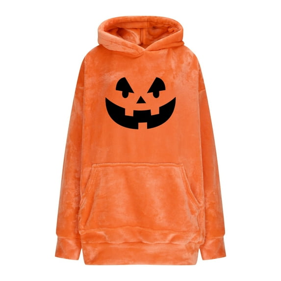 Riecok Plushible Wearable Blanket Hoodie Flannel Multifunctional Long Sleeve Pumpkin Sweatshirt with Pocket Cozy Soft Halloween Clothes