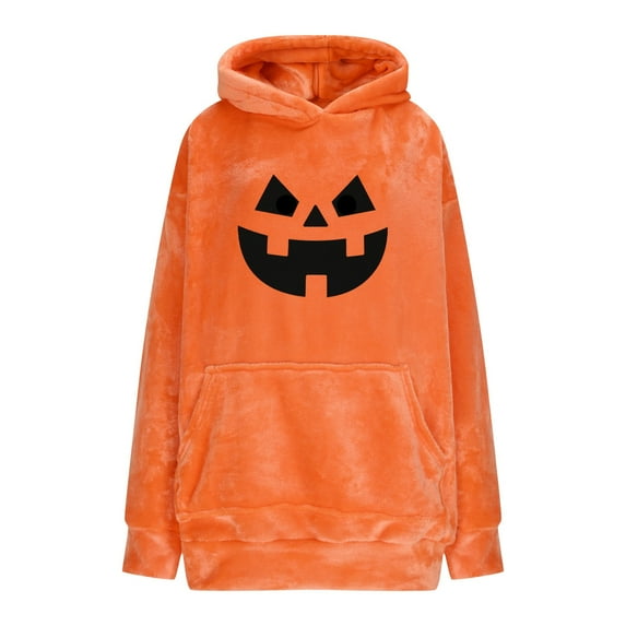 Riecok Plushible Wearable Blanket Hoodie Flannel Oversized Long Sleeve Pumpkin Sweatshirt with Pocket Cozy Soft Holiday Gifts
