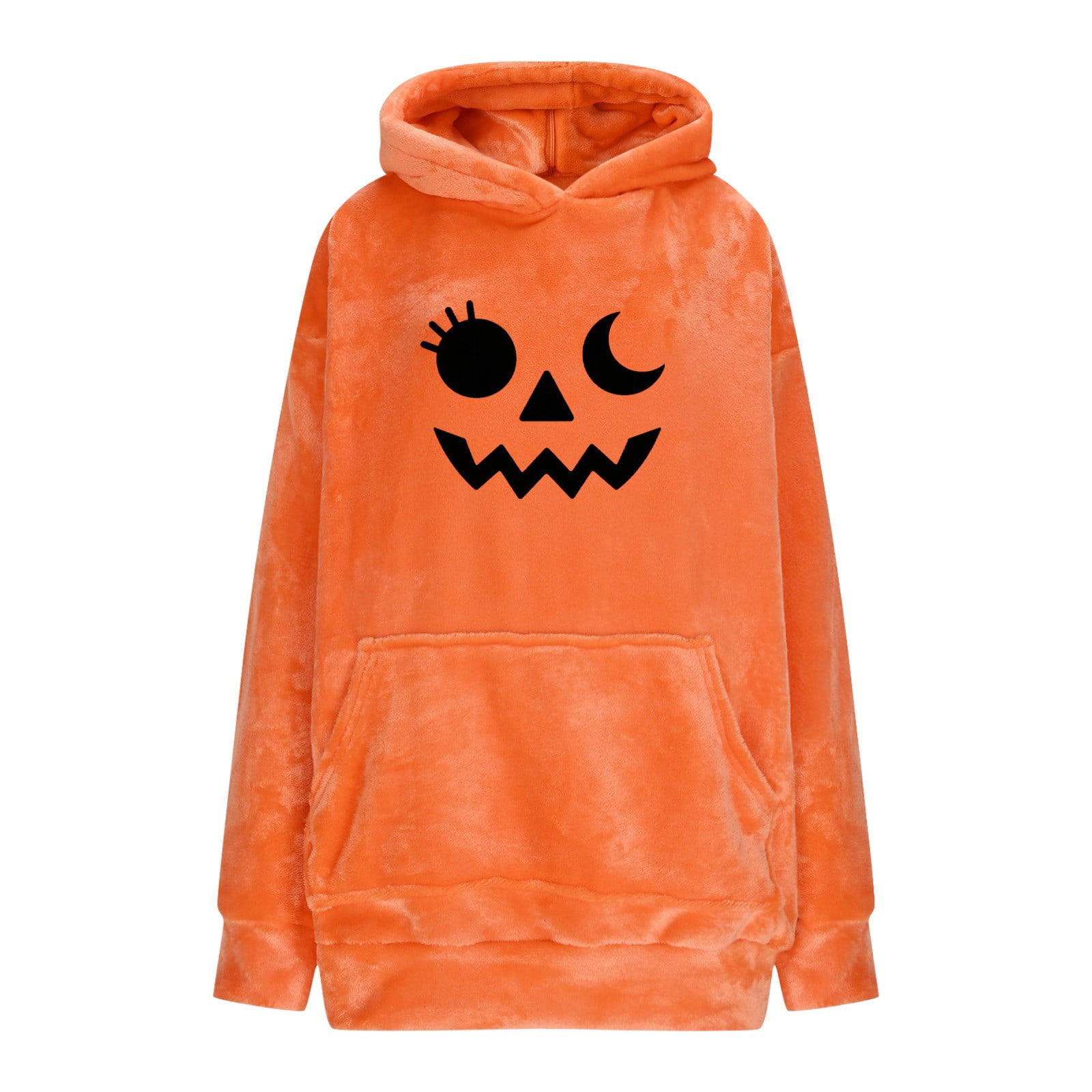 Riecok Plushible Wearable Hoodie Flannel Multifunctional Long Sleeve Pumpkin Sweatshirt with Pocket Cozy Soft Holiday Gifts