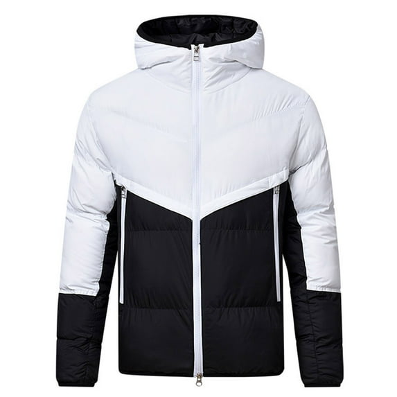 Riecok Puffer Jackets for Men Long Sleeve Hooded Jackets Zip Up Coats with Pockets Colorblock Casual Trendy Outetwear