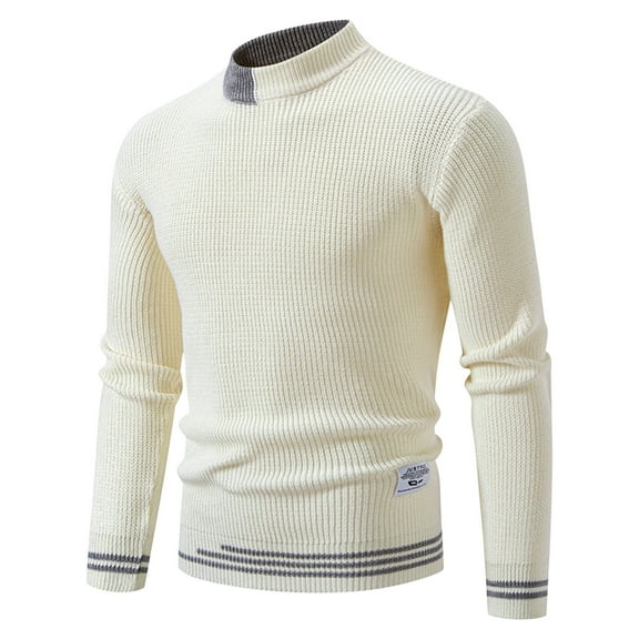 qelini Pullover Sweaters for Men Crewneck Knitted Sweaters Solid Lightweight Long Sleeve Tops Thermal Warm Blouses