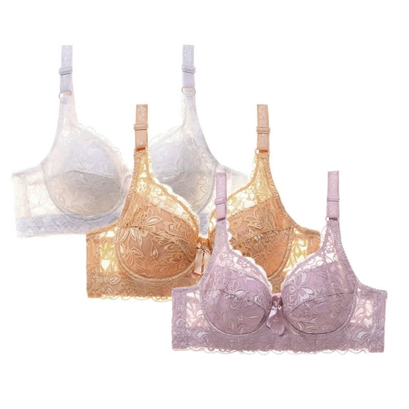 Riecok Push up Bras for Women Plus Size Lace 3 Pack Underwire Bras Stretch Full Coverage Bras Breathable Comfortable Bras