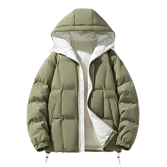 Riecok Quilted Jacket for Men Long Sleeve Hooded Jackets Zip Up Solid Coats with Pockets Casual Stylish Outetwear