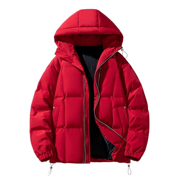 Riecok Quilted Jacket for Men Long Sleeve Hooded Jackets Zip Up Solid Coats with Pockets Casual Stylish Outetwear