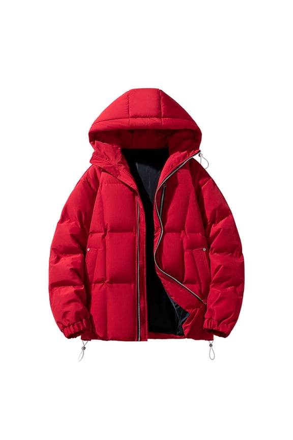 Quilted Jacket for Men Long Sleeve Hooded Jackets Zip Up Solid Coats with Pockets Casual Stylish Outetwear