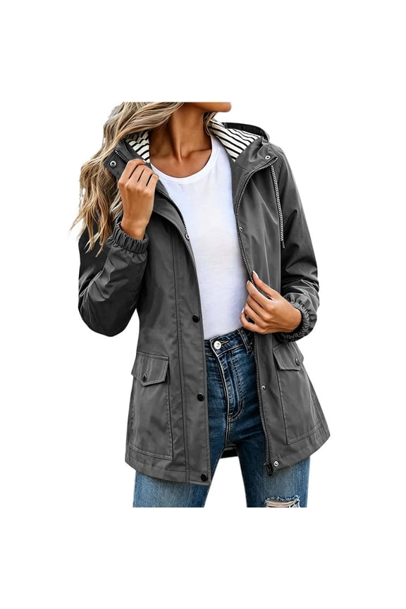 Rain Jackets for Women Waterproof Hooded Windbreaker Lightweight Raincoats Drawstring Hiking Anorak Coat with Pocket