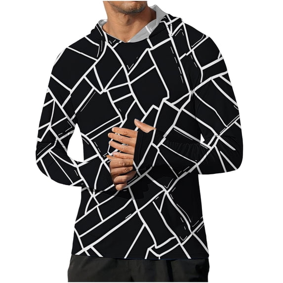 Riecok Rash Guard Shirts for Men Printed Long Sleeve Sun Protection Pullover Breathable Hooded Tops Fishing Clothes White S