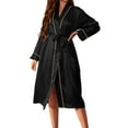 thumbnail image 1 of Riecok Robes for Women Plus Size V Neck Long Sleeve with Bathrobes Belt Solid Confortable Soft Sleepwear, 1 of 3