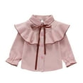 thumbnail image 1 of Riecok Ruffle Shirts for Girls Lapel Collared Plaid Print Button down Blouse Long Sleeve Lightweight Dress Tops, 1 of 6