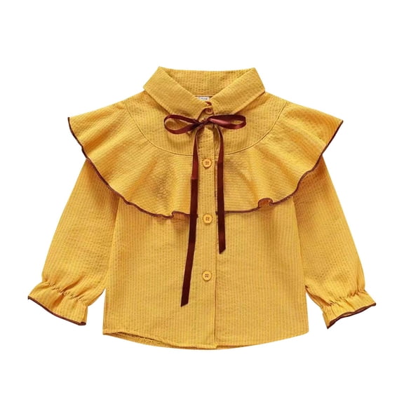 Riecok Ruffle Shirts for Girls Lapel Collared Plaid Print Button down Blouse Long Sleeve Lightweight Dress Tops