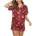 thumbnail image 1 of Riecok Satin Pajama Set for Women Christmas Short Sleeve Button down Shirts and Pants Xmas Tree Print Soft Cozy Sleepwear, 1 of 8