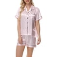 thumbnail image 1 of Riecok Satin Pajama Set for Women Lapel Short Sleeve and Shirts Button Down Pants Striped Soft Cozy Sleepwear, 1 of 5