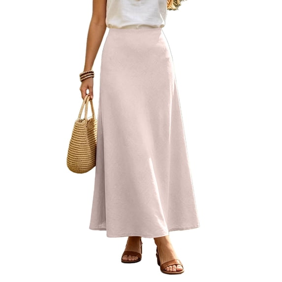 Riecok Satin Skirts for Women Flared Ankle Length Elegant Skirts Casual A-Line Silk Flowy Maxi Skirts for Wedding Work L